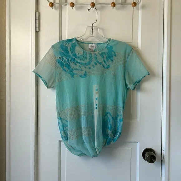 Calvin Klein Patterned Sheer Mesh Top - Picture 1 of 6